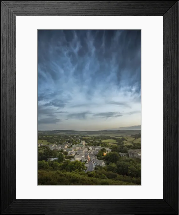 Framed Print : Corfe Castle village with storm clouds above viewed from East Hill, Dorset, England, UK Framed Print : Corfe Castle village with storm clouds above viewed from East Hill, Dorset, England, UK