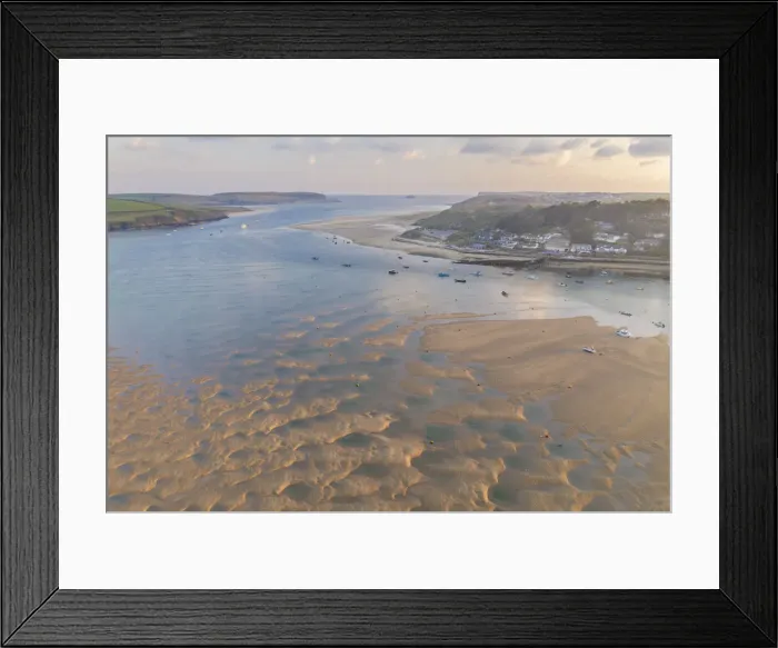 Framed Print : Aerial view of Rock and the Camel Estuary at dawn, Rock, Cornwall, England