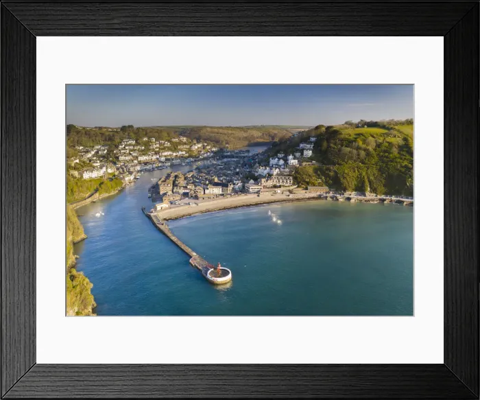 Framed Print : Aerial view of the beautiful Cornish fishing town of Looe on a sunny spring morning, Looe Framed Print : Aerial view of the beautiful Cornish fishing town of Looe on a sunny spring morning, Looe