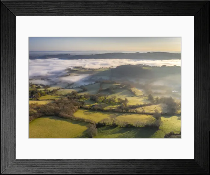 Framed Print : Mist shrouded countryside at dawn, Dartmoor, Devon, England. Spring (April) 2021 Framed Print : Mist shrouded countryside at dawn, Dartmoor, Devon, England. Spring (April) 2021