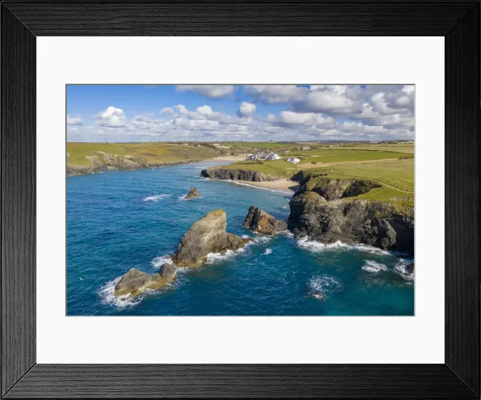 Framed Print : Aerial view of Porthcothan Bay on a sunny spring afternoon, Porthcothan, North Cornwall Framed Print : Aerial view of Porthcothan Bay on a sunny spring afternoon, Porthcothan, North Cornwall