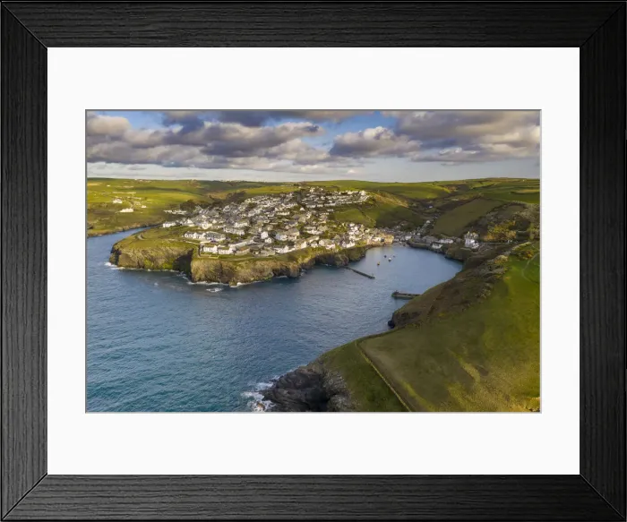 Framed Print : Aerial view of Port Isaac harbour and village, North Cornwall, England Framed Print : Aerial view of Port Isaac harbour and village, North Cornwall, England