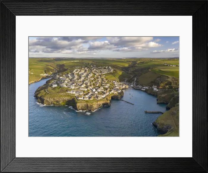 Framed Print : Aerial view of Port Isaac harbour and village, North Cornwall, England Framed Print : Aerial view of Port Isaac harbour and village, North Cornwall, England