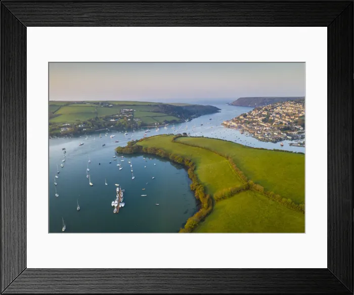 Framed Print : Aerial vista of Salcombe and the Kingsbridge Estuary at dawn, South Hams, Devon, England Framed Print : Aerial vista of Salcombe and the Kingsbridge Estuary at dawn, South Hams, Devon, England