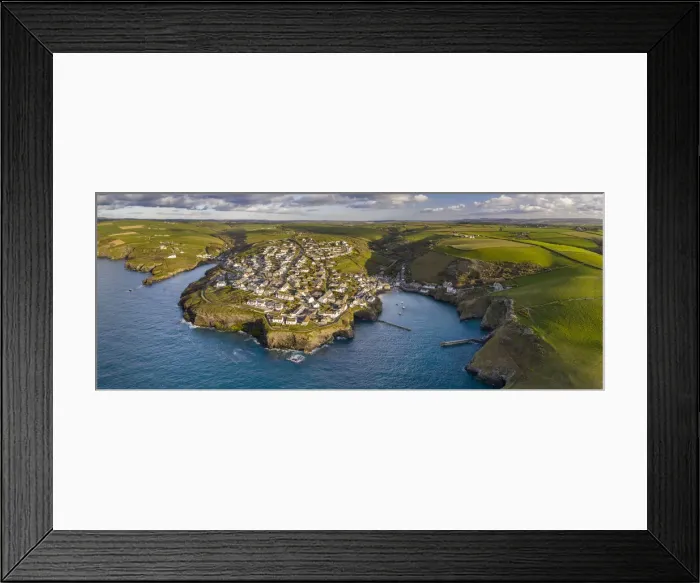 Framed Print : Aerial view of Port Isaac harbour and village, North Cornwall, England Framed Print : Aerial view of Port Isaac harbour and village, North Cornwall, England