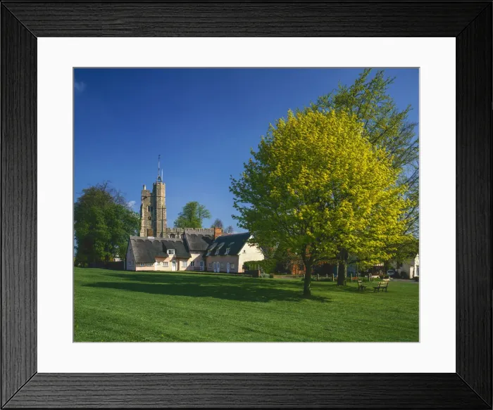 Framed Print : Thated Cottages & Church, Cavendish, Suffolk, England Framed Print : Thated Cottages & Church, Cavendish, Suffolk, England