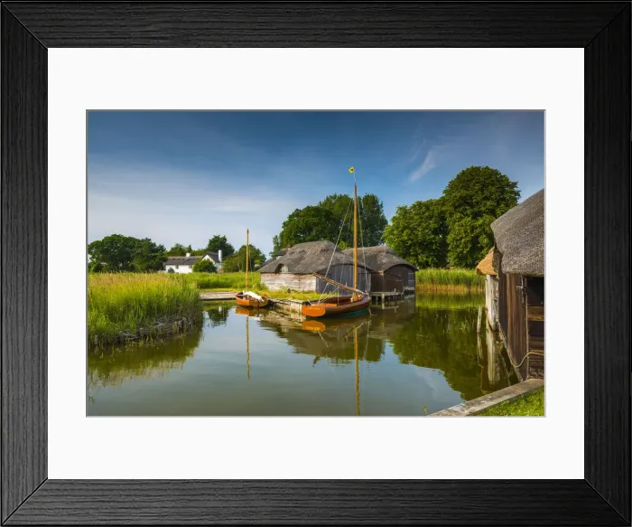 Framed Print : Thatched Boathouses & Sailboats, Hickling, Norfolk Broads National Park, Norfolk, England Framed Print : Thatched Boathouses & Sailboats, Hickling, Norfolk Broads National Park, Norfolk, England