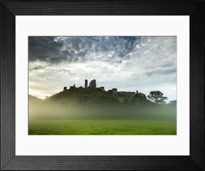 Framed Print : Mist Below Corfe Castle, Dorset, England Framed Print : Mist Below Corfe Castle, Dorset, England