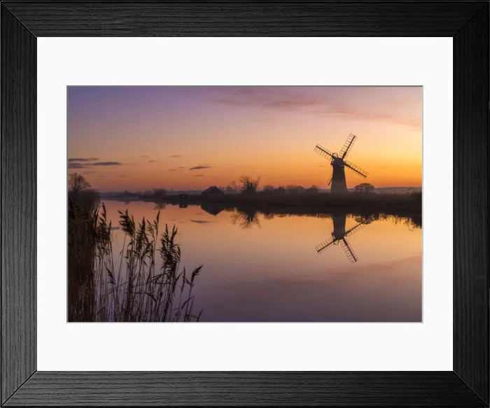 Framed Print : St. Benets Mill at Sunset, Norfolk Broads National Park, Norfolk, England