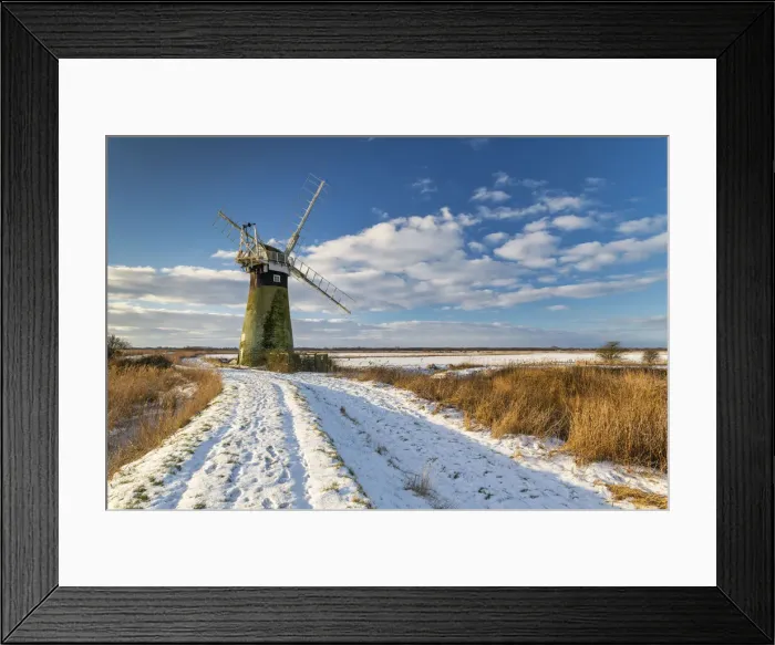 Framed Print : St. Benets Mill in Winter, Norfolk Broads National Park, Norfolk, England
