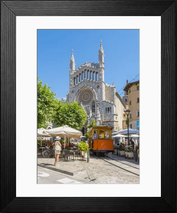 Framed Print : Esglesia de Sant Bartomeu & historic tram, Soller, Serra de Tramuntana, Mallorca Framed Print : Esglesia de Sant Bartomeu & historic tram, Soller, Serra de Tramuntana, Mallorca