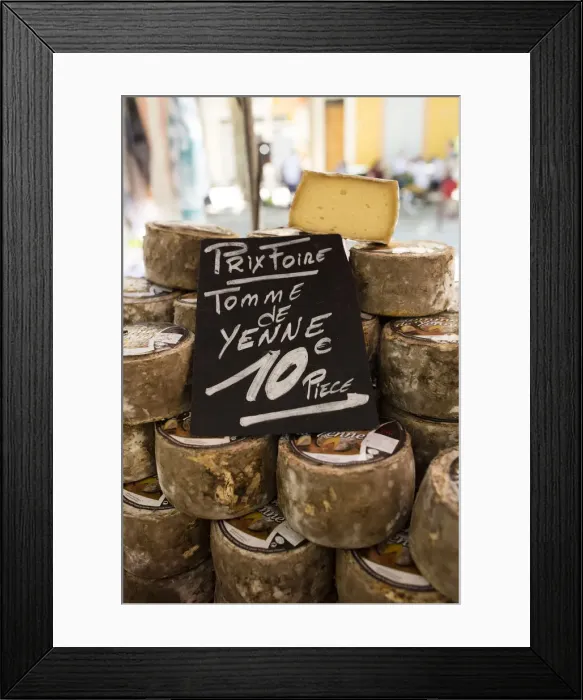 Framed Print : Cheese at a market in Valensole, Provence, France Framed Print : Cheese at a market in Valensole, Provence, France