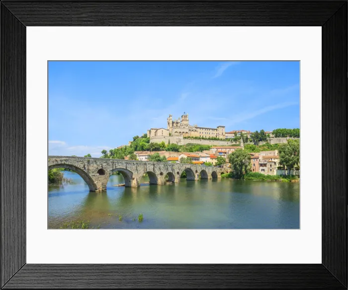 Framed Print : Old bridge over river Orb with St. Nazaire cathedral, Beziers, Herault Framed Print : Old bridge over river Orb with St. Nazaire cathedral, Beziers, Herault