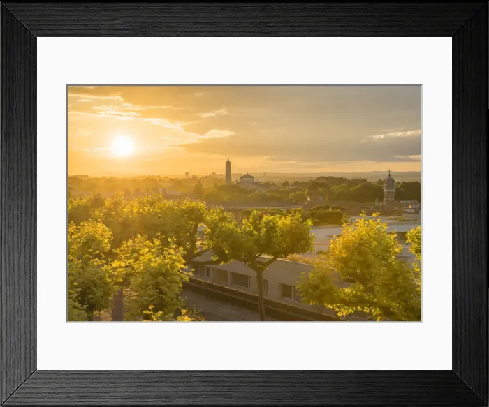 Framed Print : Elevated view over western Montpellier with Sainte-Therese church, Place Royale du Peyrou Framed Print : Elevated view over western Montpellier with Sainte-Therese church, Place Royale du Peyrou