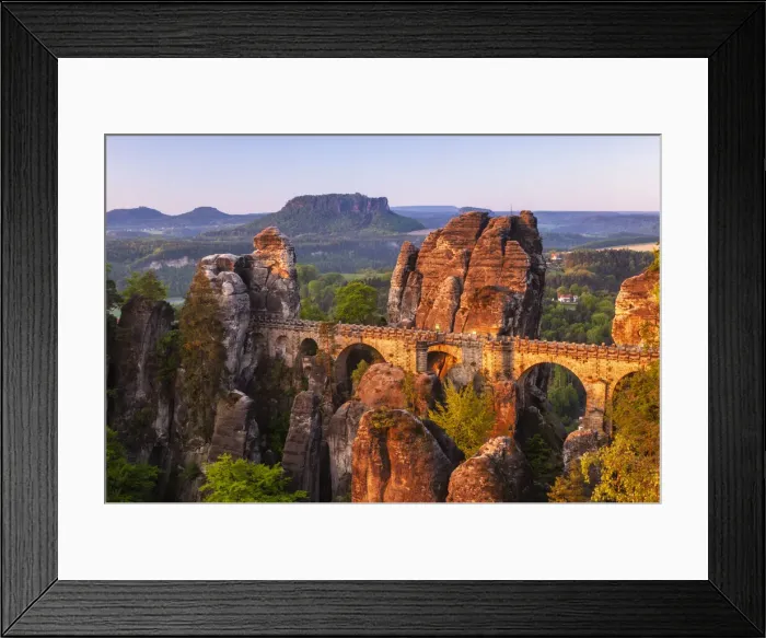 Framed Print : View over the Bastei bridge to the Lilienstein, Elbe Sandstone Mountains Framed Print : View over the Bastei bridge to the Lilienstein, Elbe Sandstone Mountains