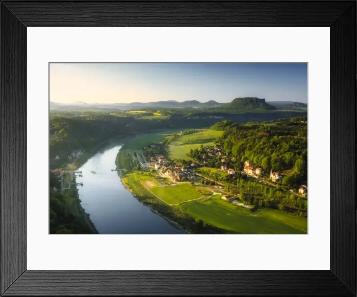 Framed Print : View from the Bastei into the Elbe valley, Rathen, behind Lilienstein Framed Print : View from the Bastei into the Elbe valley, Rathen, behind Lilienstein