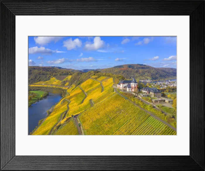 Framed Print : Aerial view at the Marienburg near Zell, Mosel valley, Rhineland-Palatinate, Germany