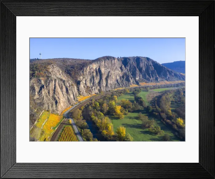 Framed Print : Aerial view at the Rotenfels near Bad Kreuznach, Nahe valley, Rhineland-Palatinate, Germany