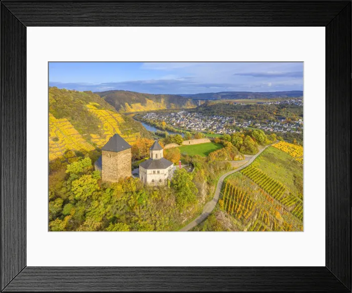 Framed Print : Aerial view at the Oberburg and Matthias chapelle, Kobern-Gondorf, Mosel valley Framed Print : Aerial view at the Oberburg and Matthias chapelle, Kobern-Gondorf, Mosel valley