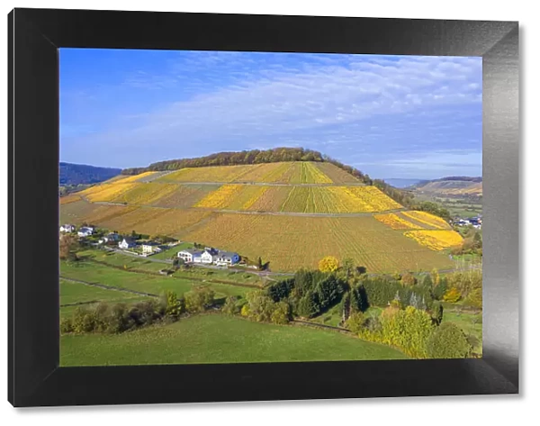 Aerial view at the Ayler Kupp vineyard near Saarburg, Rhineland-Palatinate, Germany