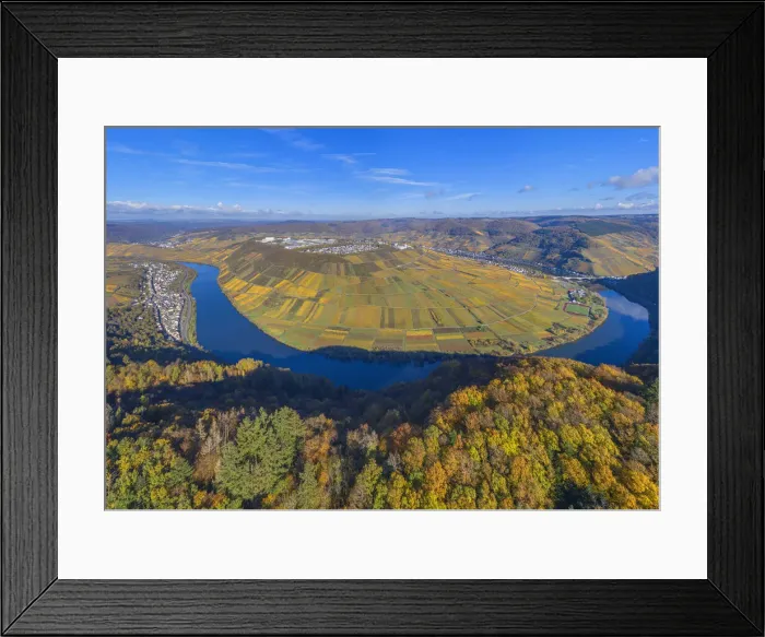 Framed Print : Aerial view at the Mosel horseshoe bend near Zell, Mosel valley, Rhineland-Palatinate Framed Print : Aerial view at the Mosel horseshoe bend near Zell, Mosel valley, Rhineland-Palatinate