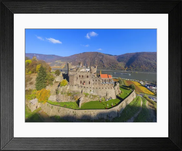 Framed Print : Aerial view at the Reichenstein castle, Trechtingshausen, Rhine valley