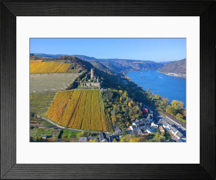 Framed Print : Aerial view at the Furstenberg castle, Oberdiebach, Rhine valley, Rhineland-Palatinate, Germany