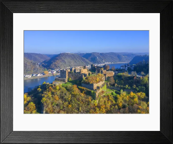Framed Print : Aerial view at Rheinfels castle with Burg Katz, St. Goar, Rhine valley Framed Print : Aerial view at Rheinfels castle with Burg Katz, St. Goar, Rhine valley