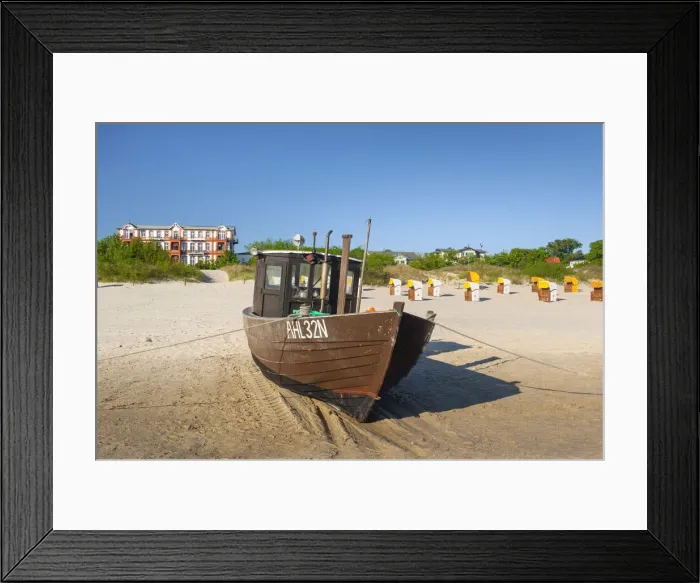 Framed Print : Fishing cutter on the beach, Ahlbeck, Usedom Island, Mecklenburg-Western Pomerania