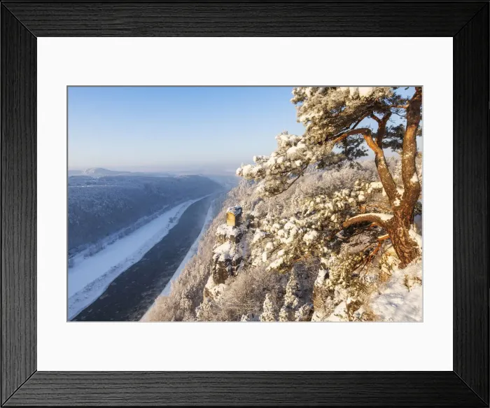 Framed Print : View from the Bastei into the Elbe valley, Rathen, National park Saxon Switzerland Framed Print : View from the Bastei into the Elbe valley, Rathen, National park Saxon Switzerland