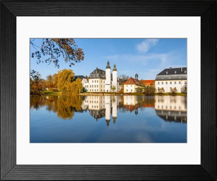 Framed Print : Schloss Blankenhain Castle, Agricultural Museum, reflection in the water, Blankenhain, Saxony, Germany, Europe Framed Print : Schloss Blankenhain Castle, Agricultural Museum, reflection in the water, Blankenhain, Saxony, Germany, Europe