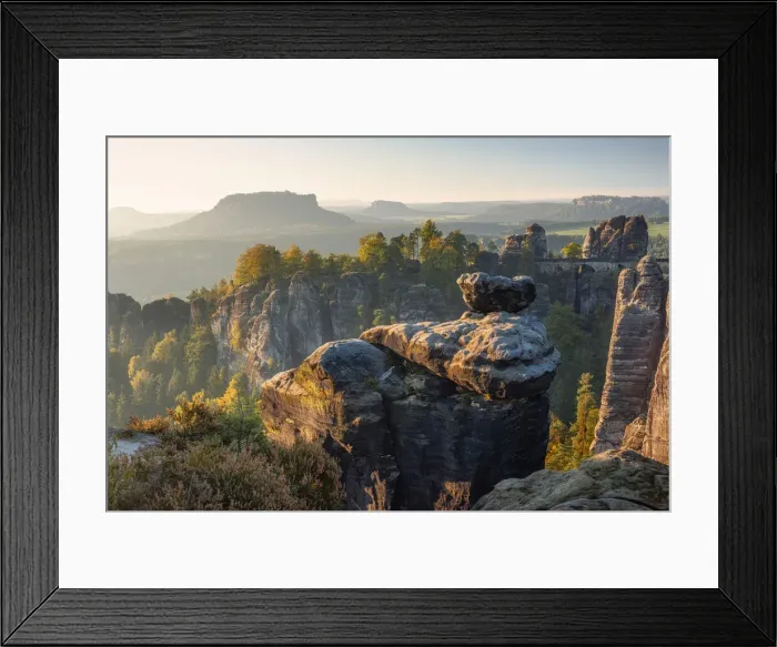 Framed Print : View of Wehlnadel, Bastei Bridge and Lilienstein, Elbe Sandstone Mountains, Rathen Framed Print : View of Wehlnadel, Bastei Bridge and Lilienstein, Elbe Sandstone Mountains, Rathen