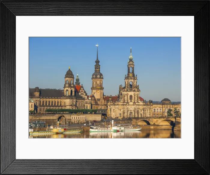 Framed Print : Skyline of Dresden with Bruehl's Terrace, Hofkirche, Residential palace and paddle steamer on river Elbe, Dresden, Saxony, Germany Framed Print : Skyline of Dresden with Bruehl's Terrace, Hofkirche, Residential palace and paddle steamer on river Elbe, Dresden, Saxony, Germany