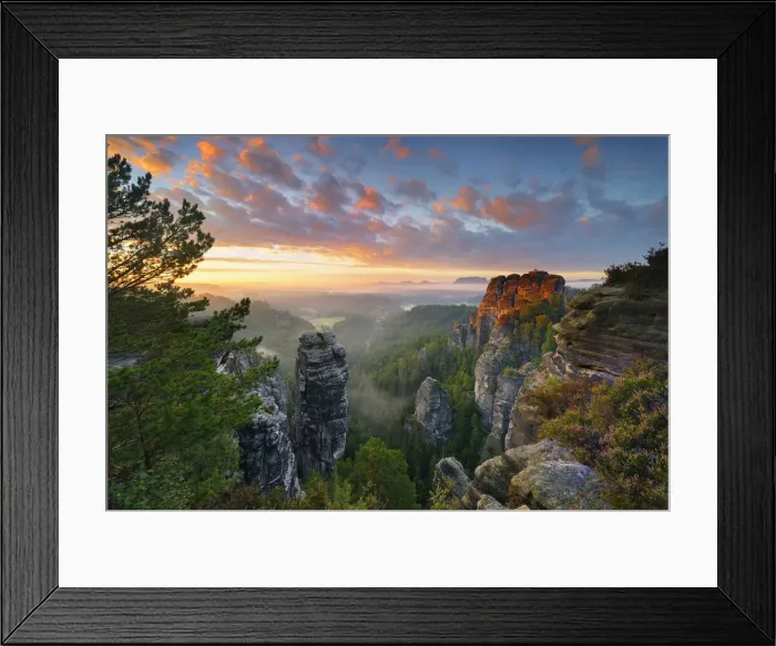 Framed Print : View of the Hoellenhund and gans rocks in the Elbe Sandstone Mountains Framed Print : View of the Hoellenhund and gans rocks in the Elbe Sandstone Mountains