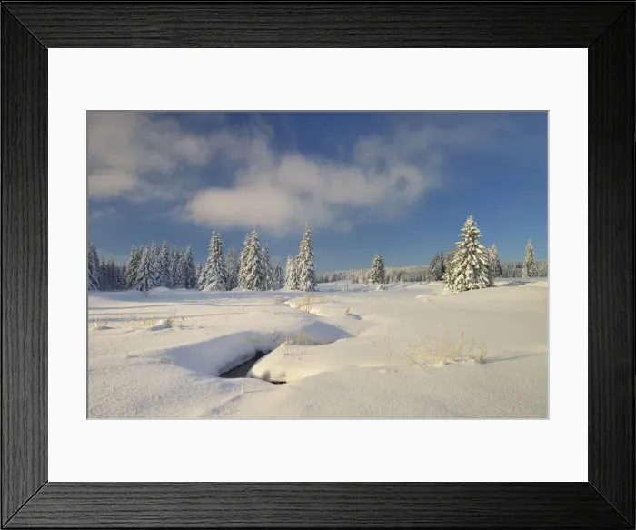 Framed Print : Deep snow-covered winter landscape at Fichtelberg at sunset, near Oberwiesenthal Framed Print : Deep snow-covered winter landscape at Fichtelberg at sunset, near Oberwiesenthal