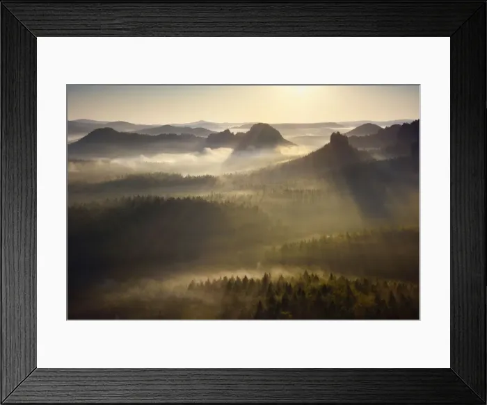 Framed Print : Morning atmosphere in the Elbe Sandstone Mountains, view of the Hintere Raubschlosz or Winterstein, fog in the valley, Saxon Switzerland National Park, Saxony, Germany, Europe Framed Print : Morning atmosphere in the Elbe Sandstone Mountains, view of the Hintere Raubschlosz or Winterstein, fog in the valley, Saxon Switzerland National Park, Saxony, Germany, Europe