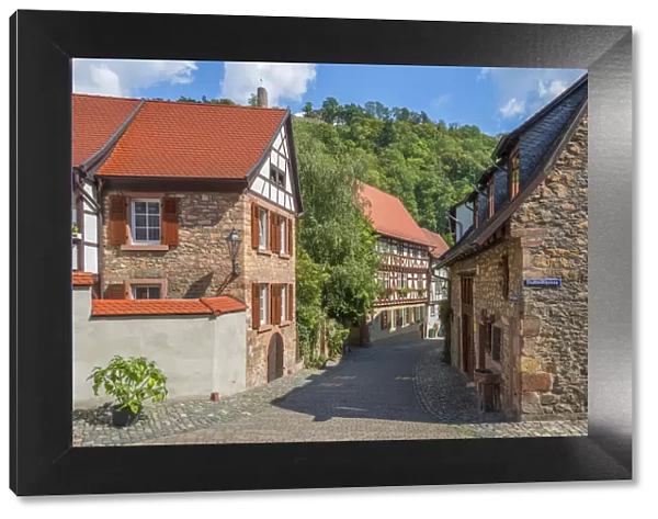 Weinheim old town alley with half-timbered houses, Weinheim, Bergstrasse, Odenwald, Baden-Wurttenberg, Germany