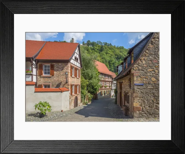 Framed Print : Weinheim old town alley with half-timbered houses, Weinheim, Bergstrasse, Odenwald, Baden-Wurttenberg, Germany Framed Print : Weinheim old town alley with half-timbered houses, Weinheim, Bergstrasse, Odenwald, Baden-Wurttenberg, Germany
