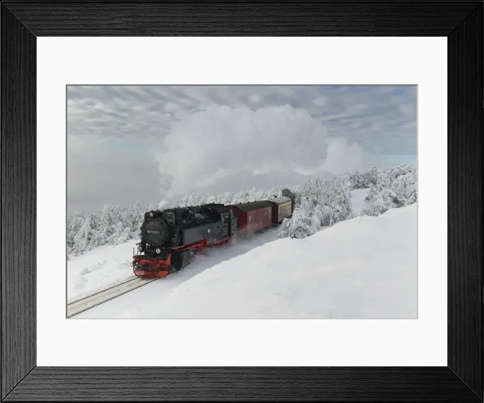 Framed Print : Brockenbahn on the way to the winter snow-covered Brocken, Harz, Schierke, Saxony-Anhalt Framed Print : Brockenbahn on the way to the winter snow-covered Brocken, Harz, Schierke, Saxony-Anhalt