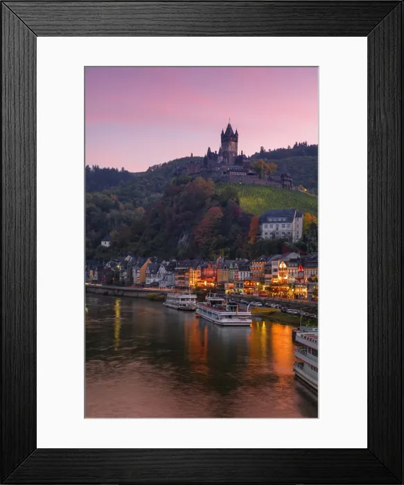 Framed Print : View of the Reichsburg Cochem in the Moselle valley in autumn, Cochem Framed Print : View of the Reichsburg Cochem in the Moselle valley in autumn, Cochem