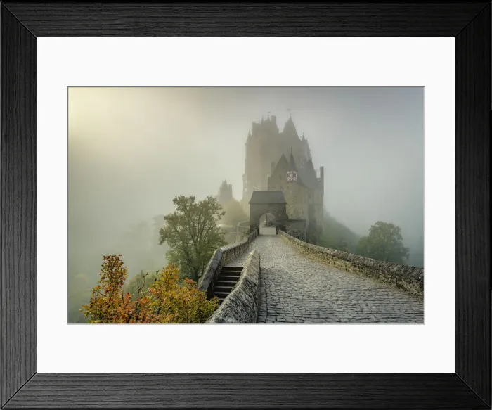 Framed Print : Eltz Castle on a foggy autumn morning, Muenstermaifeld, Rhineland-Palatinate, Germany Framed Print : Eltz Castle on a foggy autumn morning, Muenstermaifeld, Rhineland-Palatinate, Germany