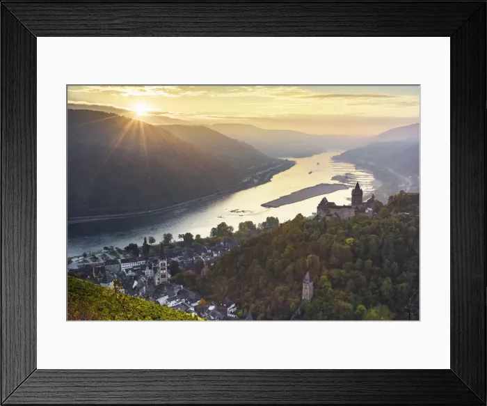 Framed Print : Stahleck castle with river Rhine and wine village Bacharach, Rhineland-Palatinate Framed Print : Stahleck castle with river Rhine and wine village Bacharach, Rhineland-Palatinate