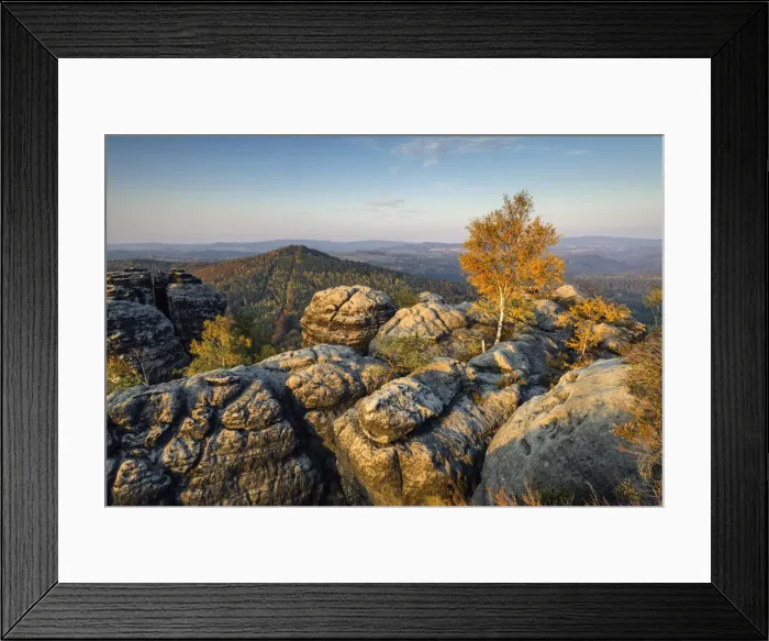 Framed Print : View of the Schrammstein rocks in the Elbe Sandstone Mountains Framed Print : View of the Schrammstein rocks in the Elbe Sandstone Mountains