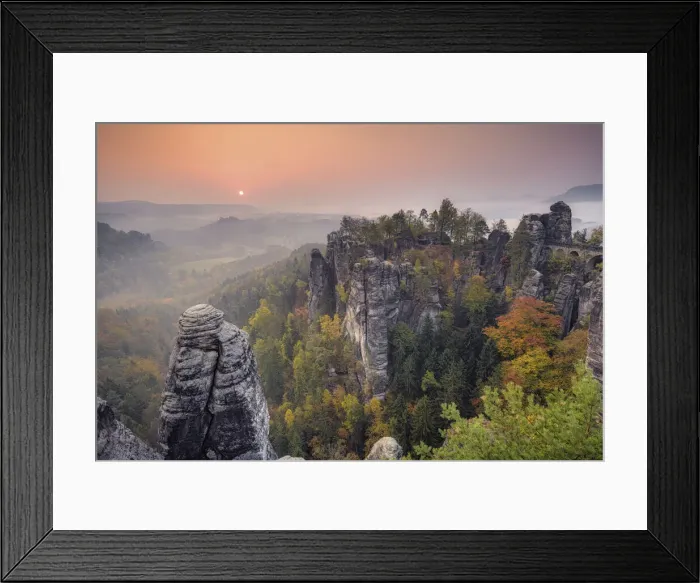 Framed Print : View of the Bastei, Elbe Sandstone Mountains, National Park Saxon Switzerland, Saxony