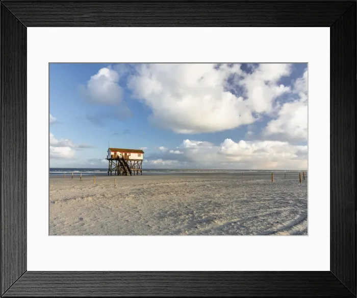 Framed Print : Stilt house at beach, Sankt Peter-Ording, North Sea, North Frisia Framed Print : Stilt house at beach, Sankt Peter-Ording, North Sea, North Frisia