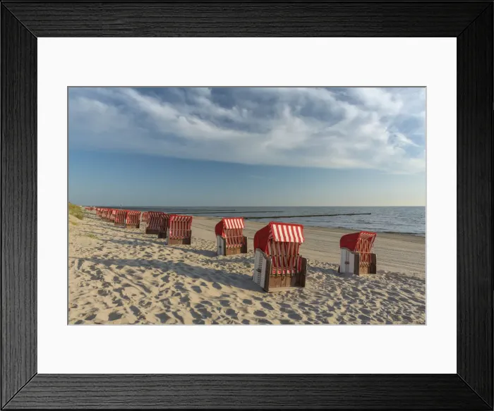 Framed Print : Beach chairs at beach, Kosserow, Usedom Island, Baltic Sea, Mecklenburg-Western Pomerania
