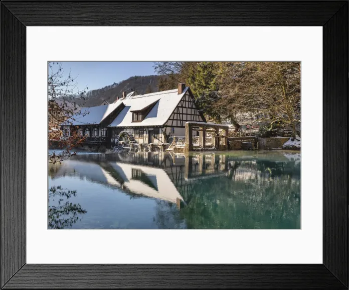 Framed Print : Mill reflecting in Blautopf Spring, Blaubeuren, Swabian Jura, Baden-Wurttemberg, Germany Framed Print : Mill reflecting in Blautopf Spring, Blaubeuren, Swabian Jura, Baden-Wurttemberg, Germany
