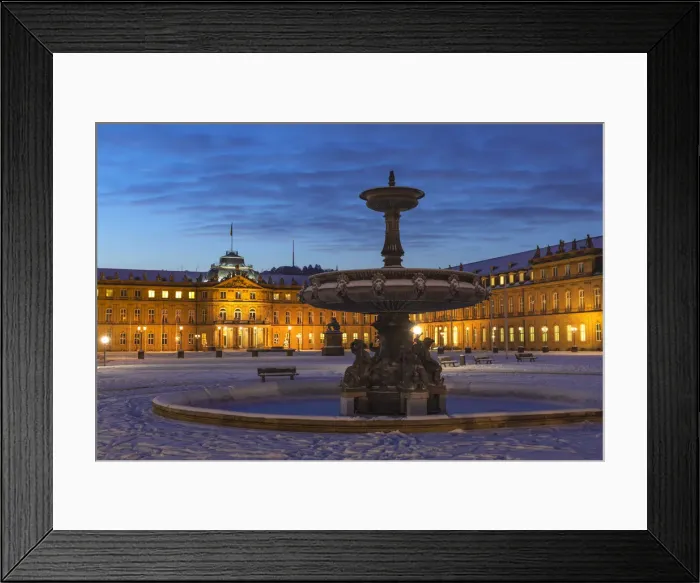 Framed Print : Schlossplatz Square and Neues Schloss Castle in winter, Stuttgart, Baden-Wurttemberg, Germany