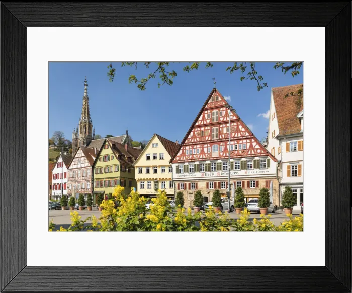 Framed Print : Frauenkirche church und Kielmeyer House at the marketplace, Esslingen, Baden Wurttemberg, Germany