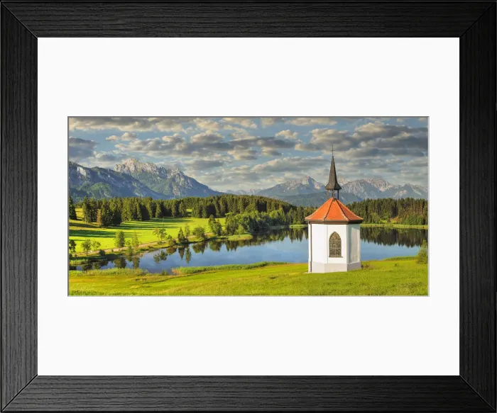 Framed Print : Chapel at Hergratsrieder See Lake, Allgau, Swabia, Bavaria, Germany Framed Print : Chapel at Hergratsrieder See Lake, Allgau, Swabia, Bavaria, Germany